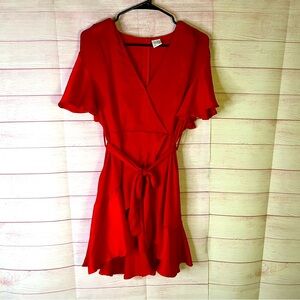 Selfie Leslie‎ Red Wrap Back Zipper Closure Faux Wrap Dress Size Medium
